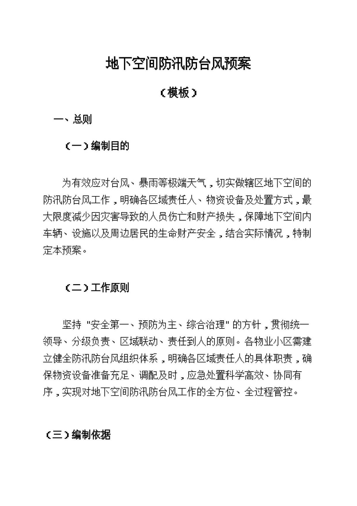 地下空间防汛防台风预案模板.docx